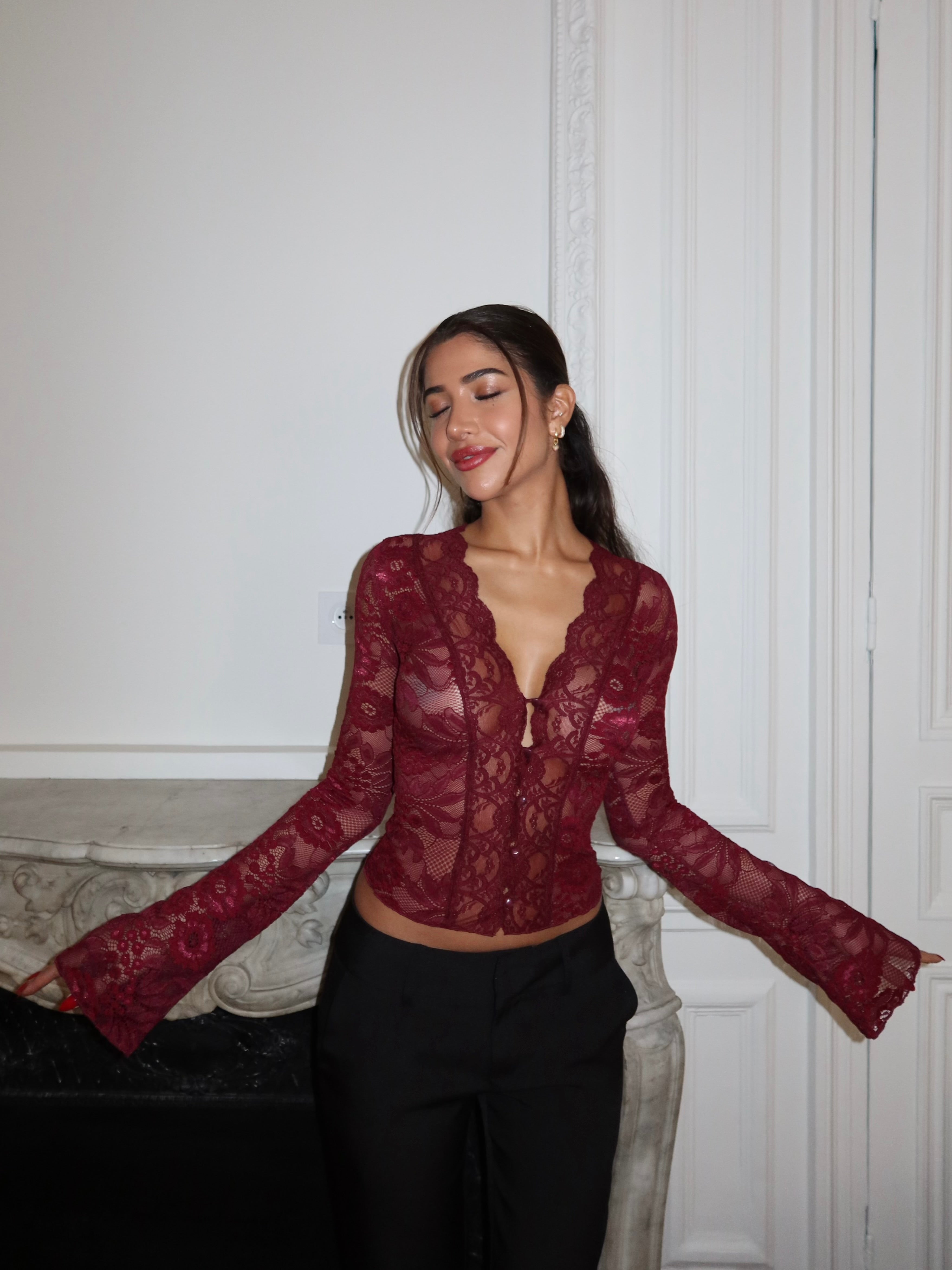 Pretty Luna lace top - bordeaux (forudbestilling)