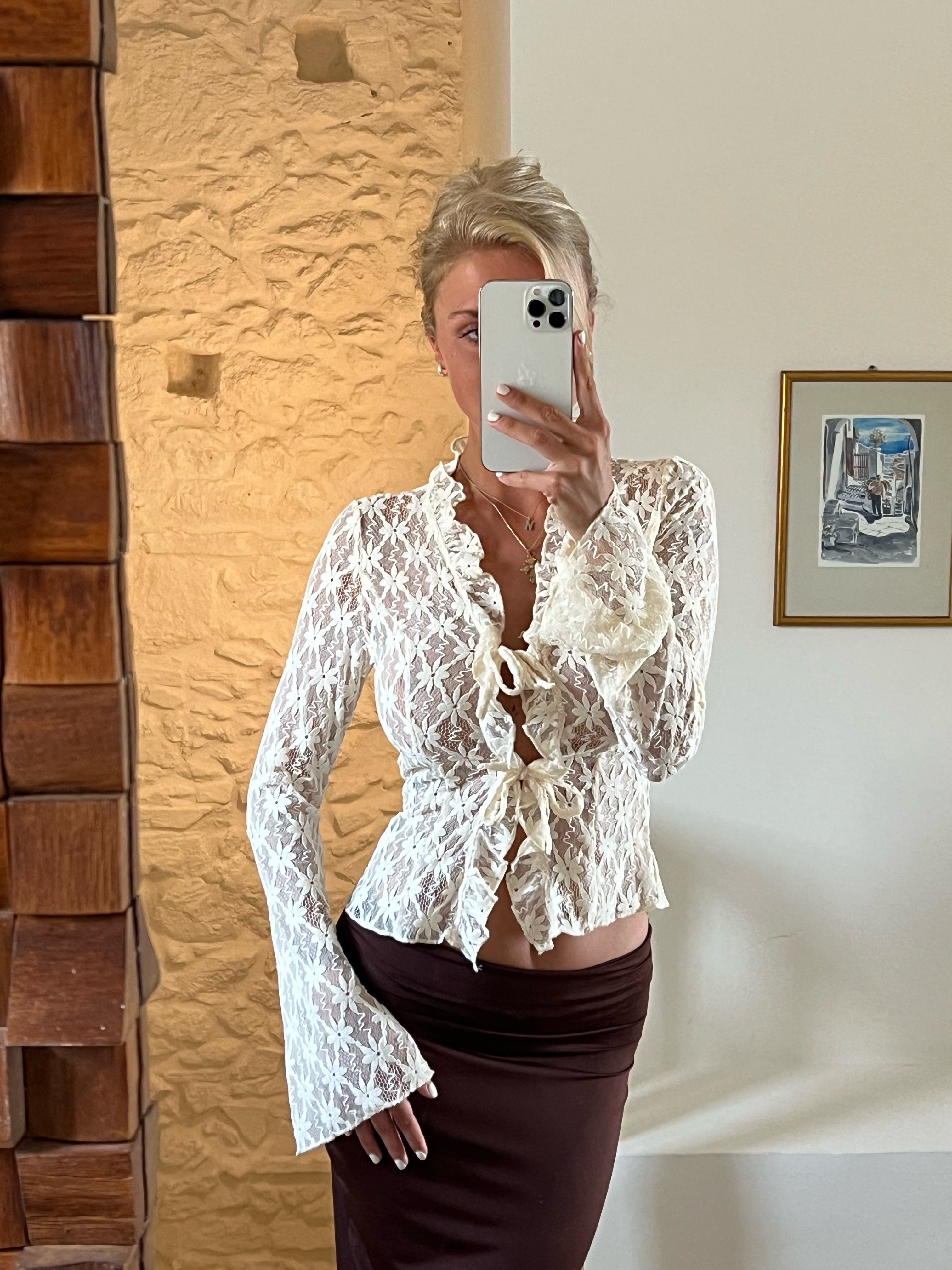Thalia Trim lace top - cream (forudbestilling)